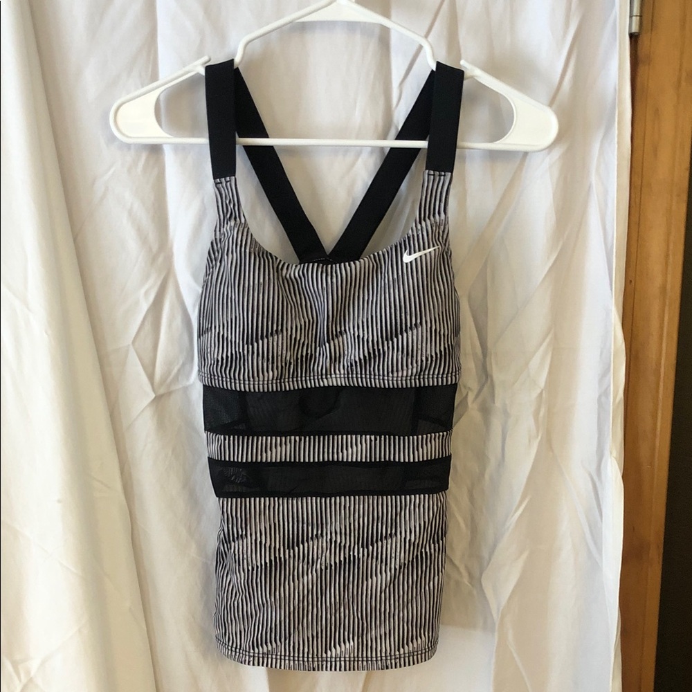 Nike Striped Black and White Tankini Top